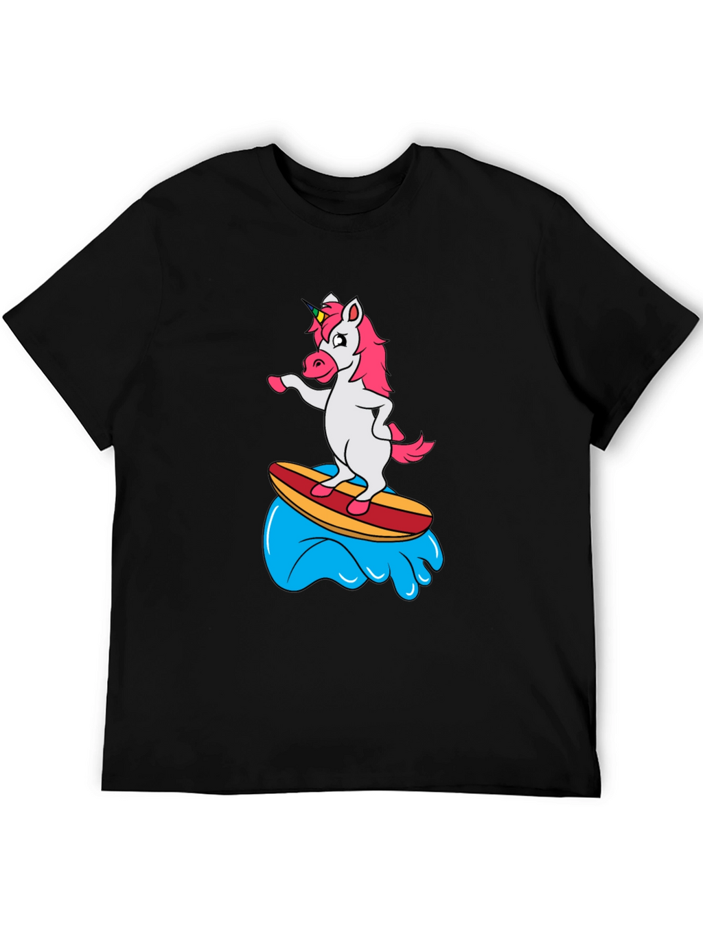 Surfing Unicorn Black T-Shirt