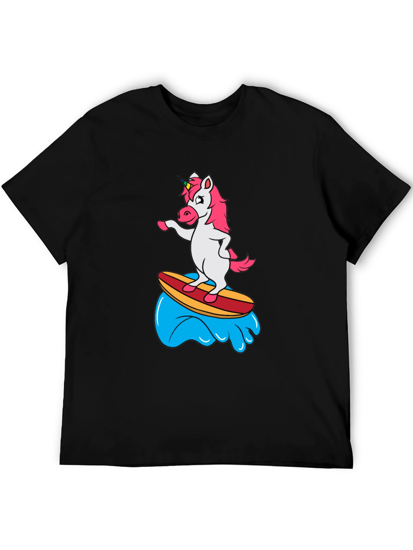 Surfing Unicorn Black T-Shirt
