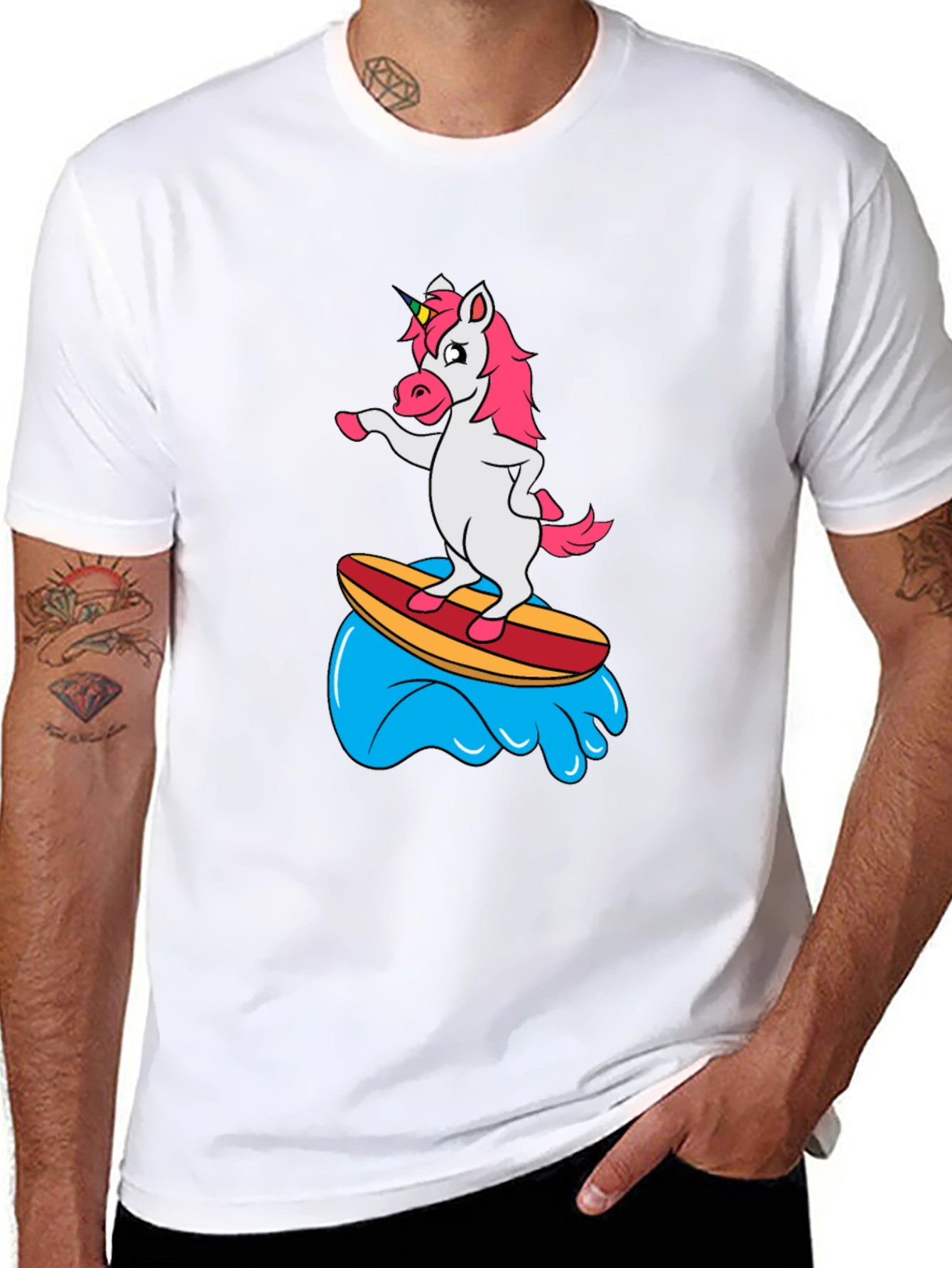 Surfing Unicorn Black T-Shirt