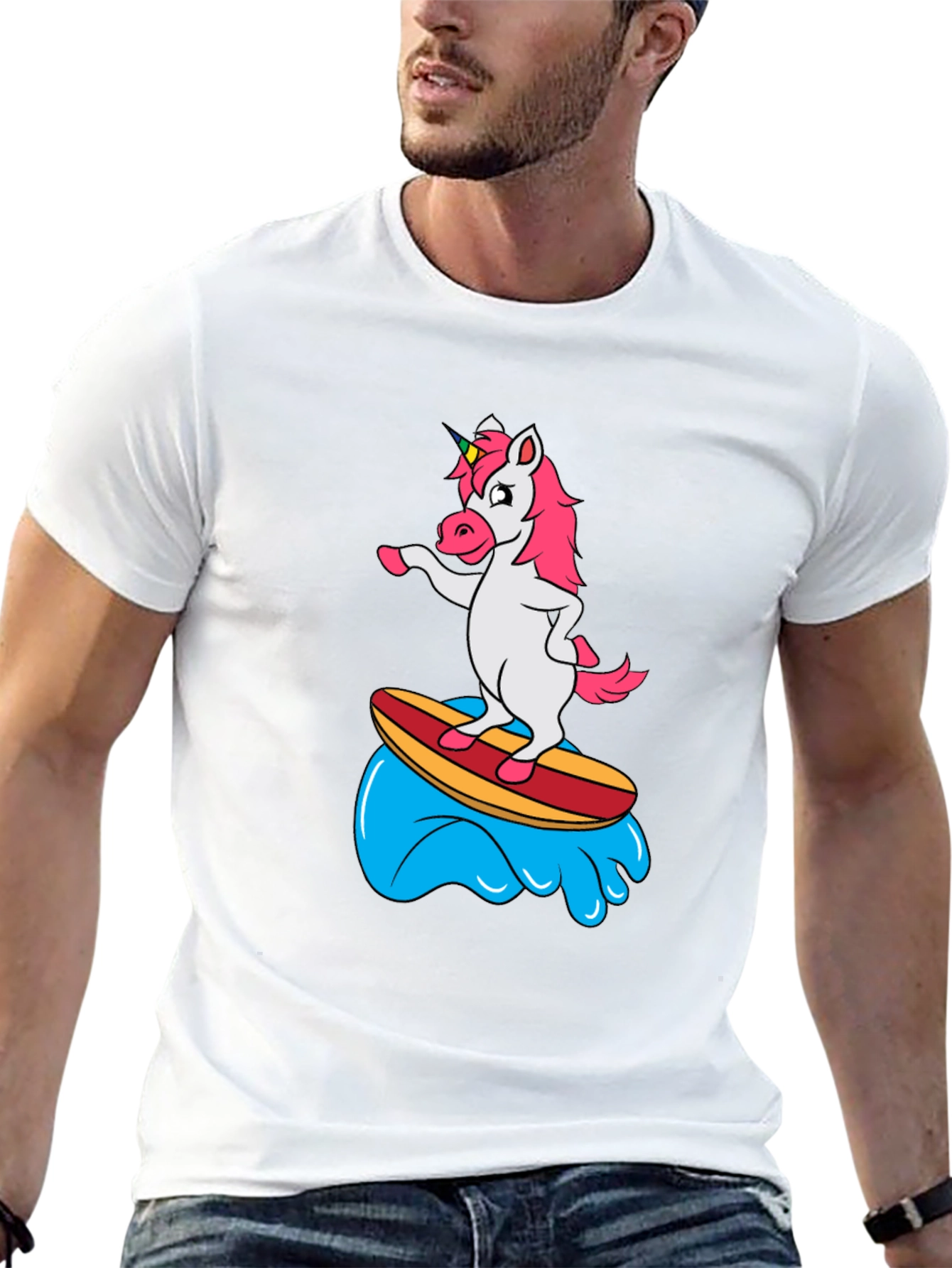 Surfing Unicorn Black T-Shirt