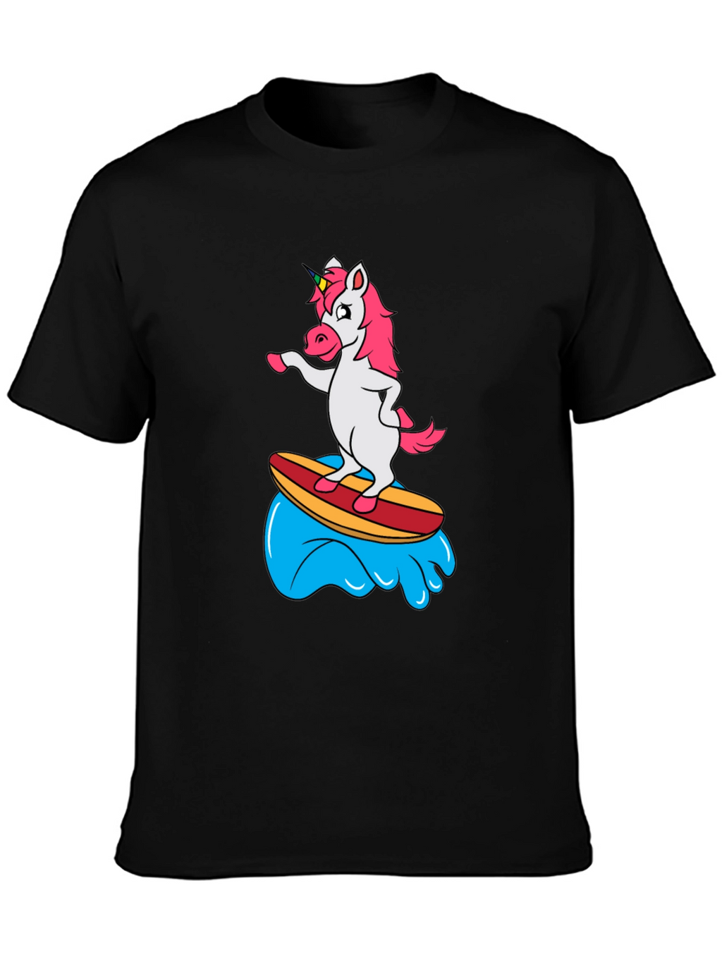 Surfing Unicorn Black T-Shirt