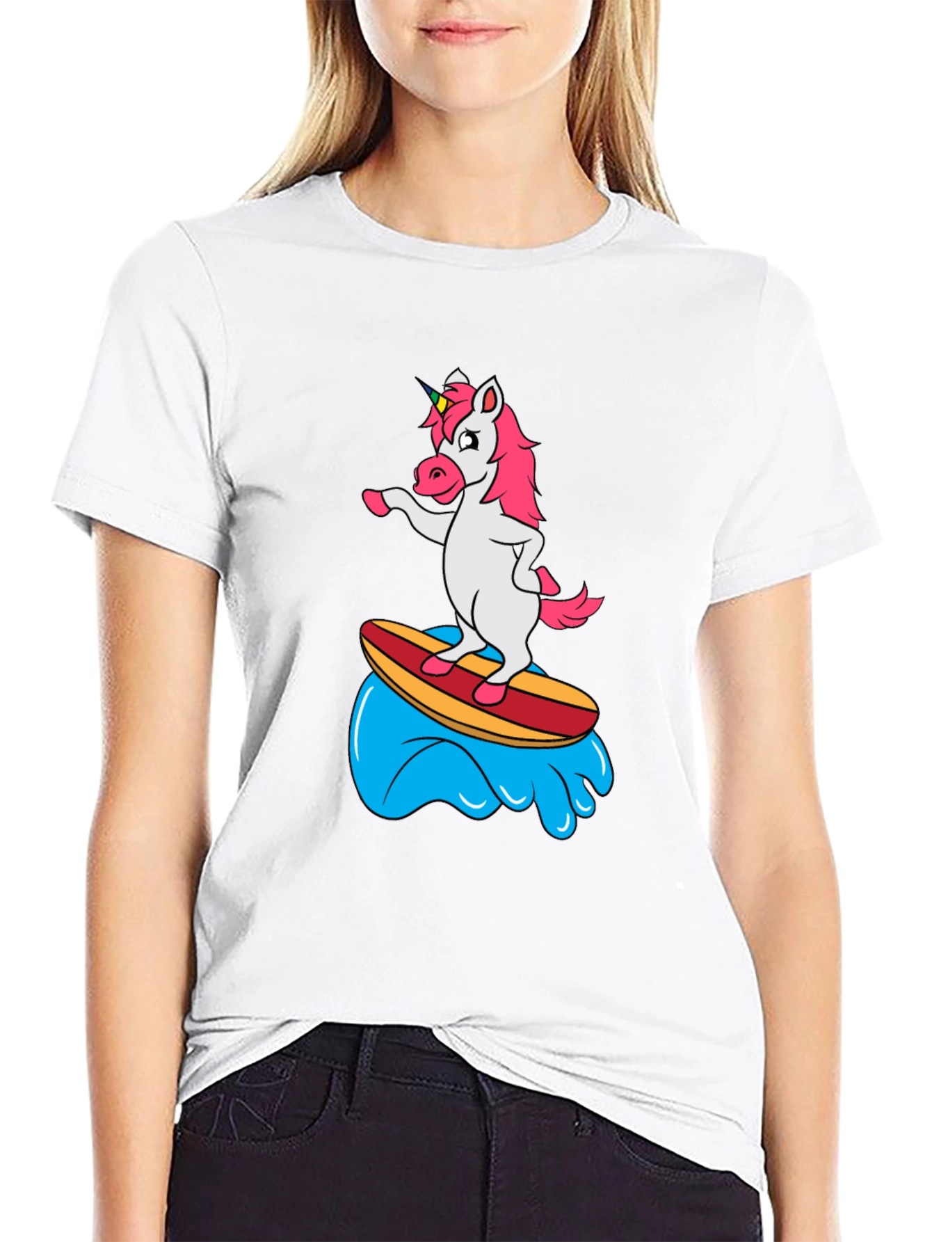 Surfing Unicorn Black T-Shirt