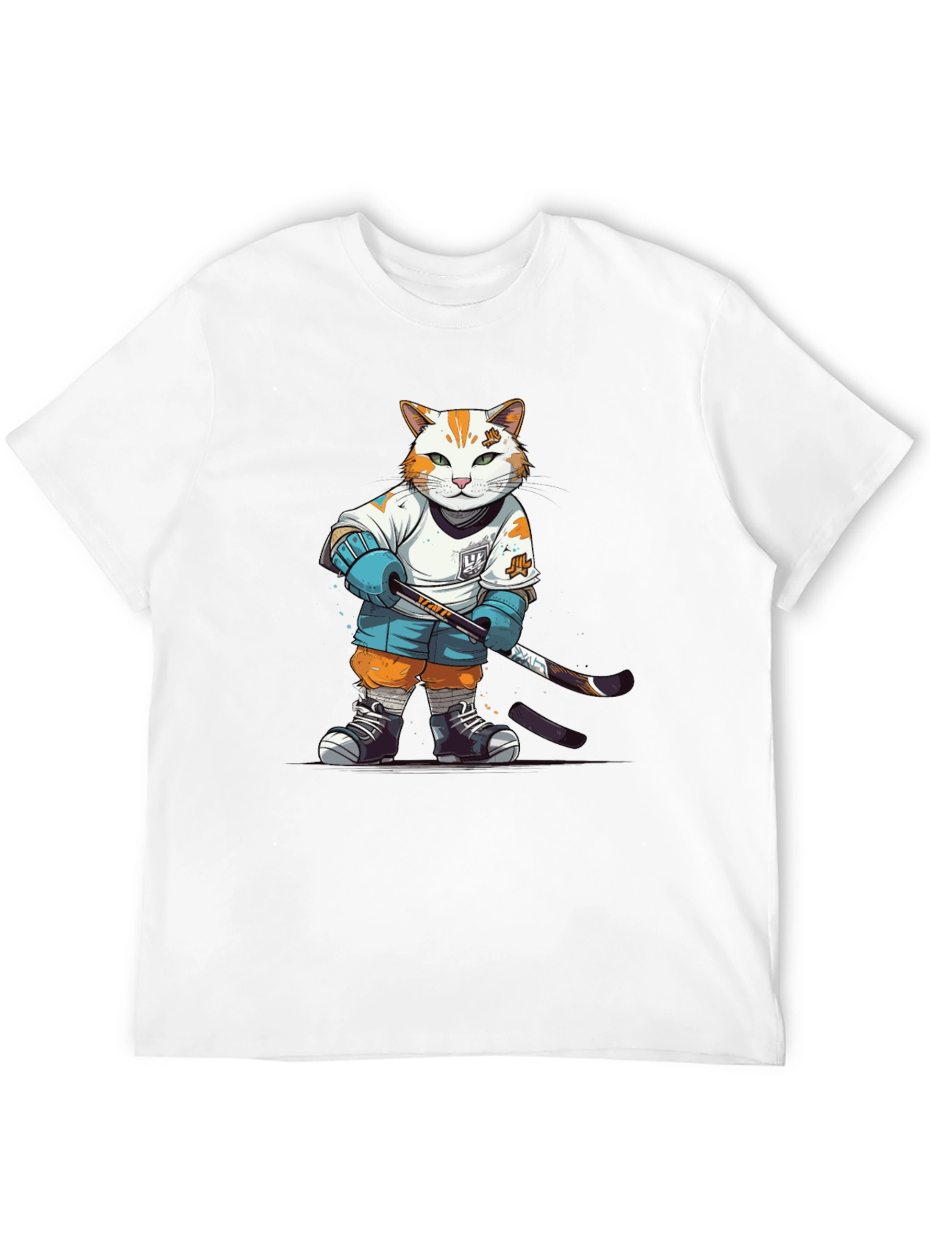 Hockey Cat Graphic T-Shirt - Black