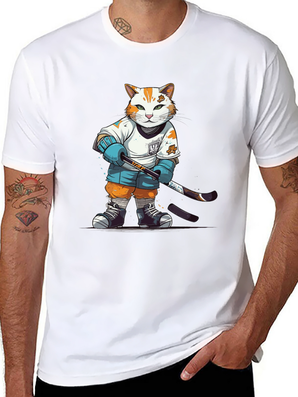Hockey Cat Graphic T-Shirt - Black