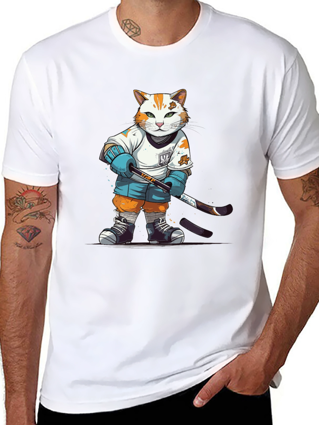Hockey Cat Graphic T-Shirt - Black