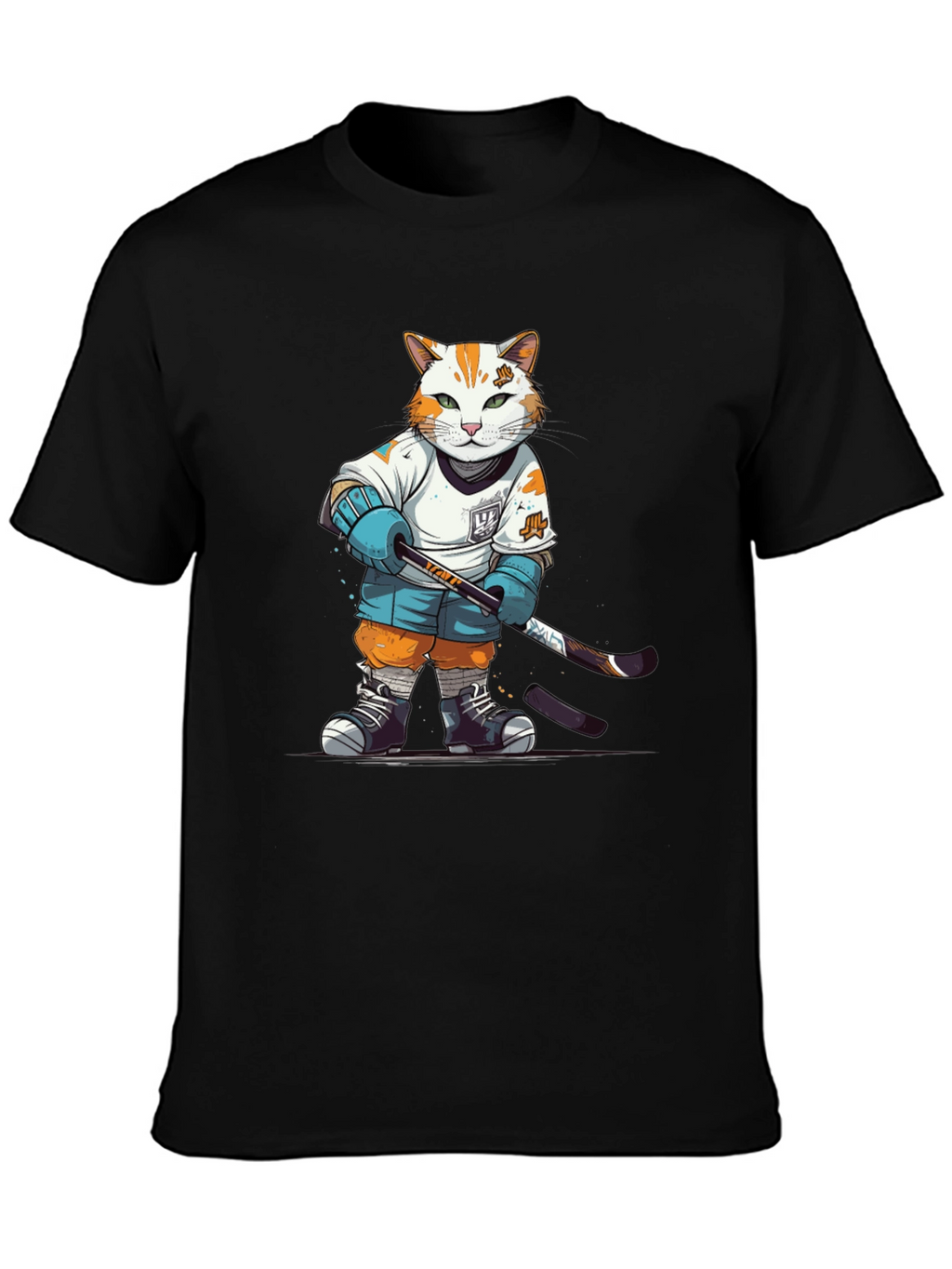 Hockey Cat Graphic T-Shirt - Black