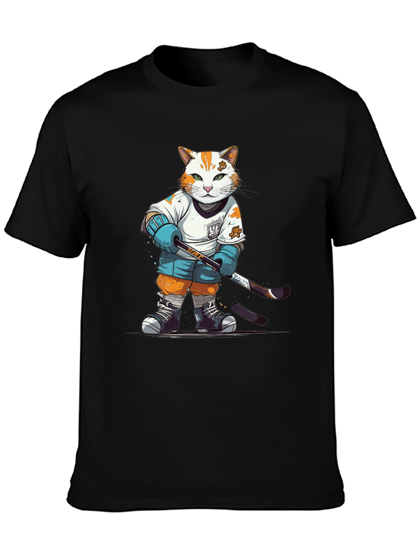 Hockey Cat Graphic T-Shirt - Black
