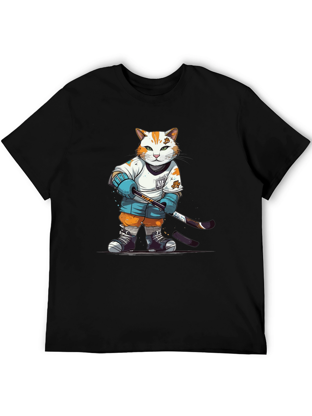 Hockey Cat Graphic T-Shirt - Black