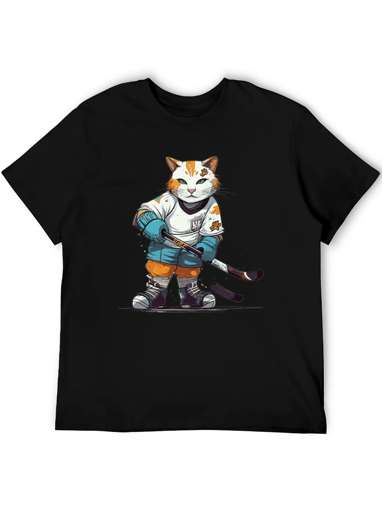 Hockey Cat Graphic T-Shirt - Black
