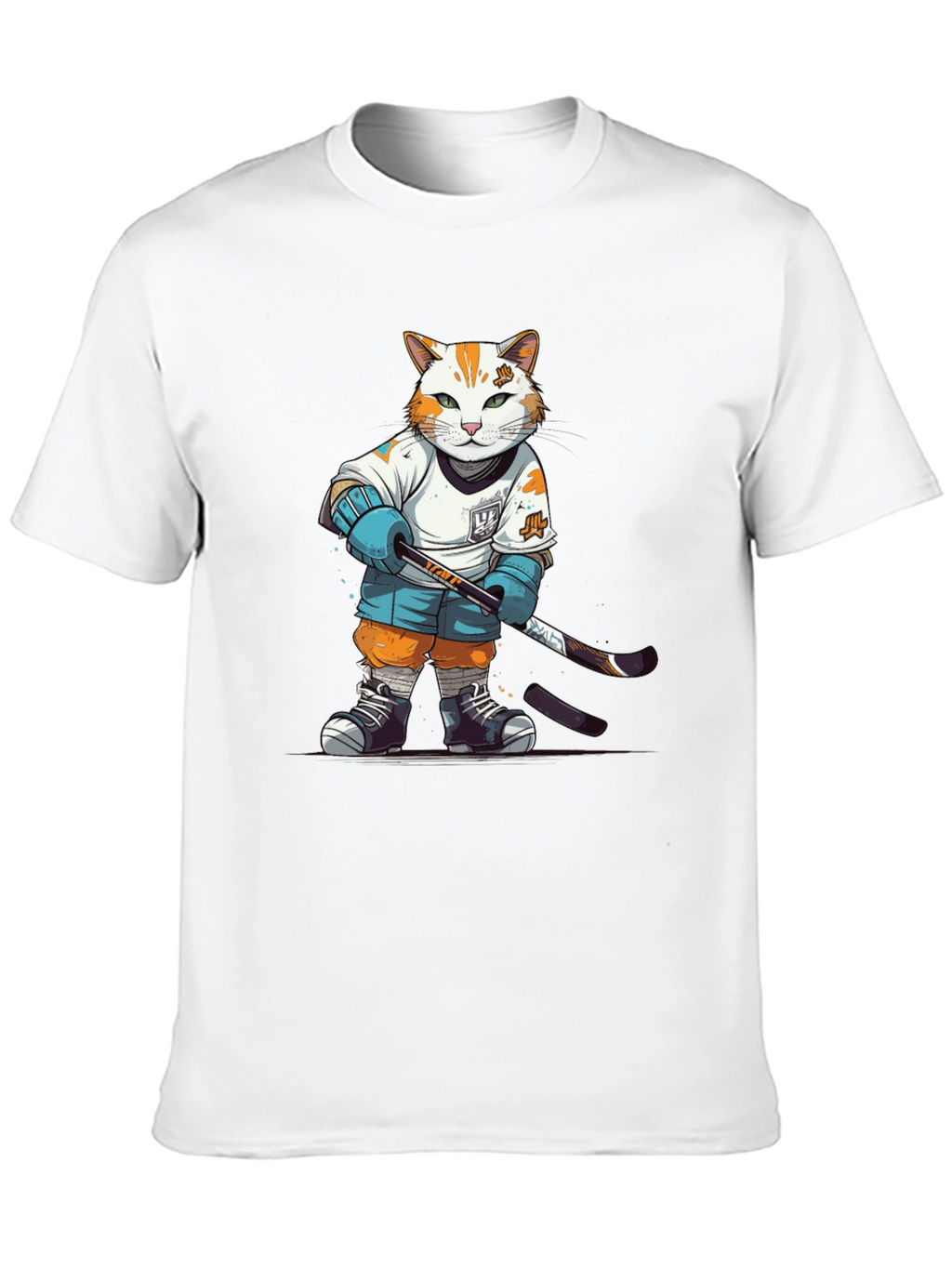 Hockey Cat Graphic T-Shirt - Black