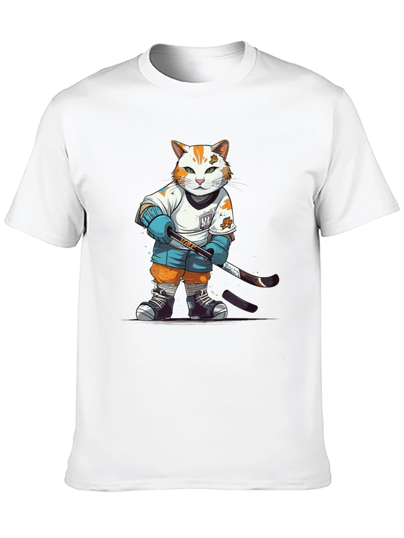 Hockey Cat Graphic T-Shirt - Black