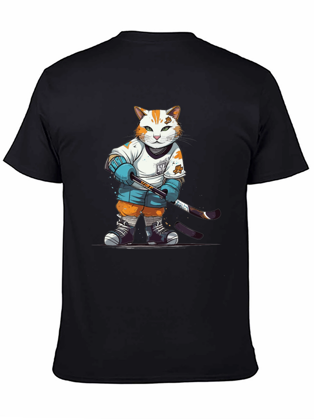 Hockey Cat Graphic T-Shirt - Black