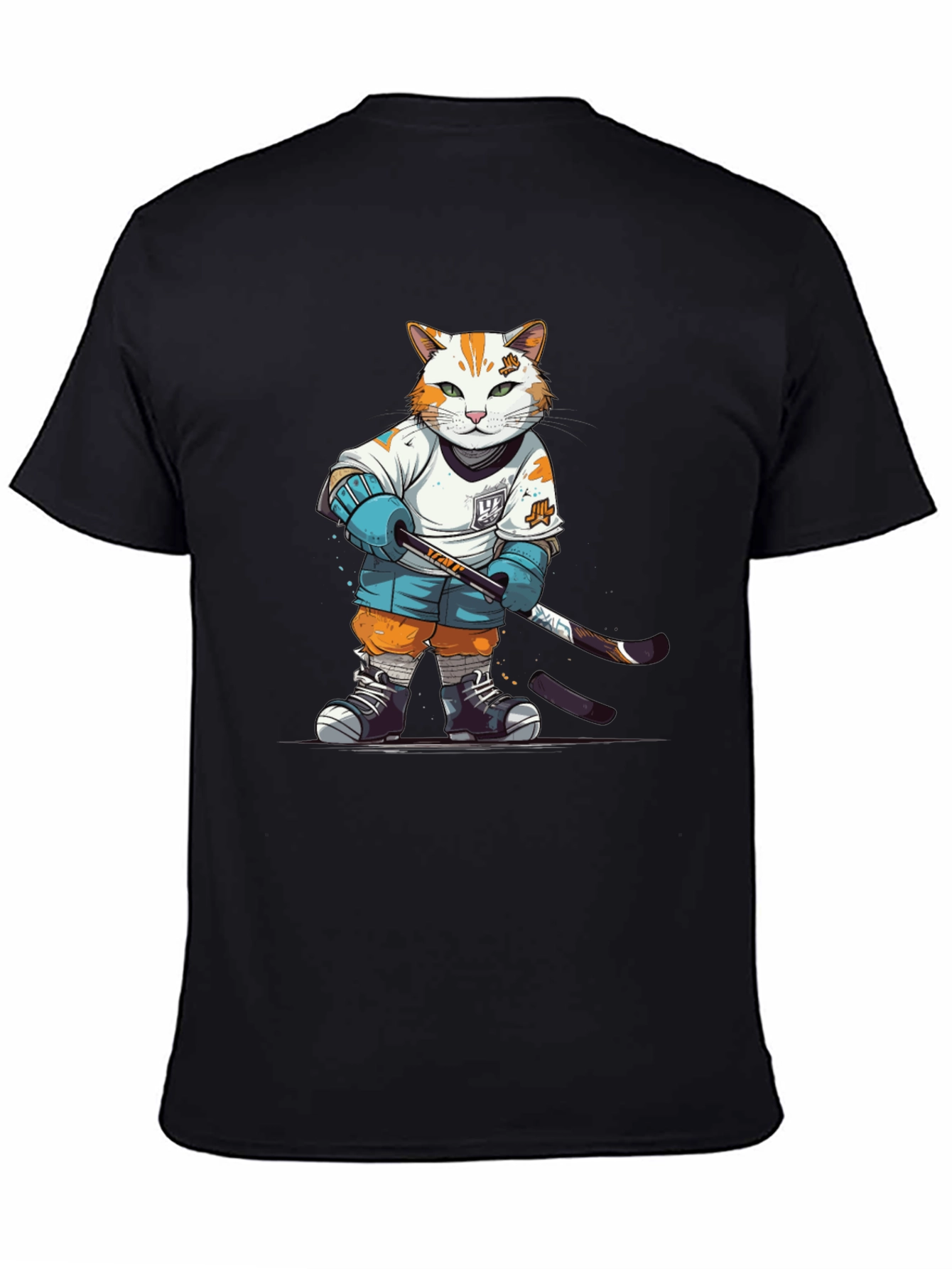 Hockey Cat Graphic T-Shirt - Black