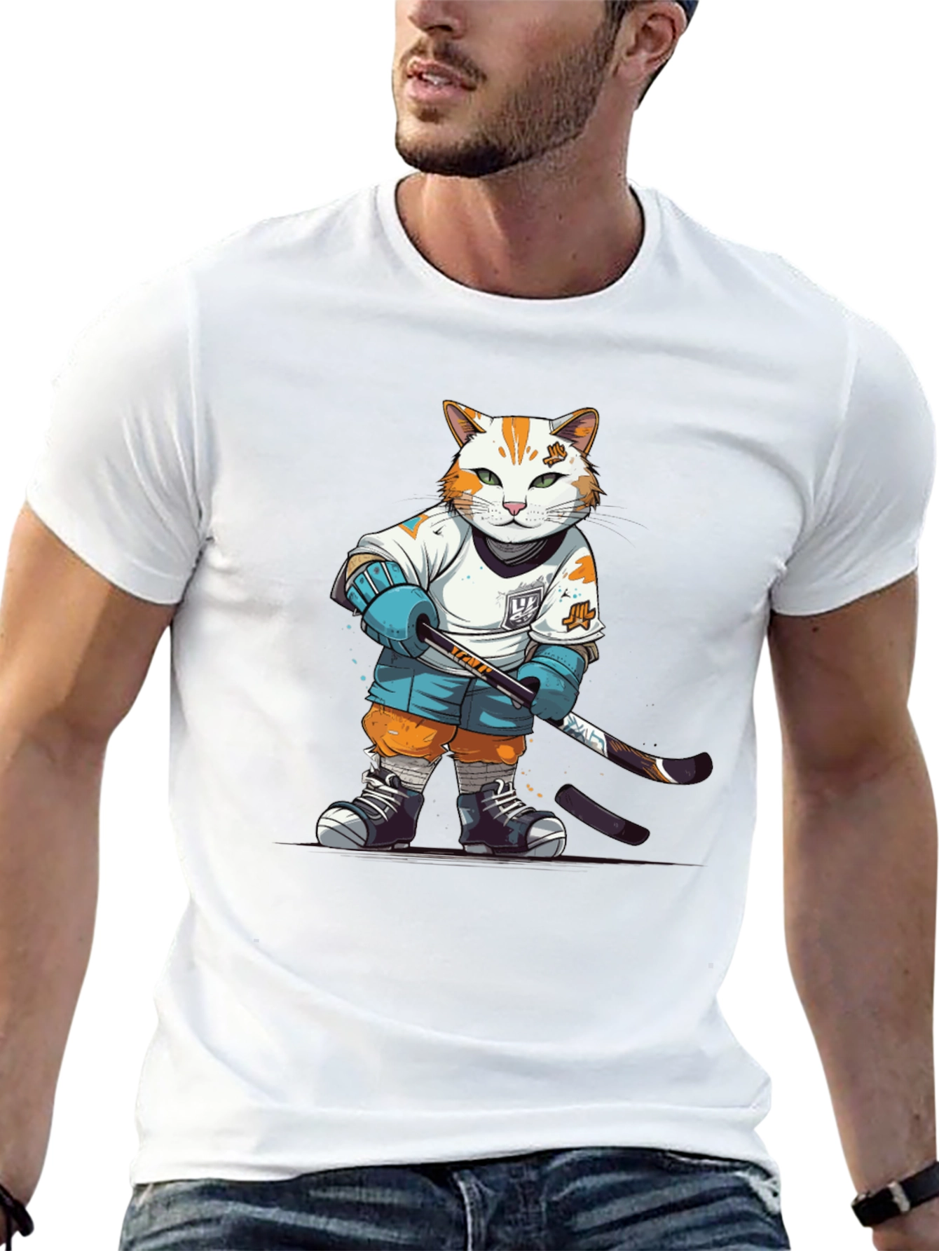 Hockey Cat Graphic T-Shirt - Black