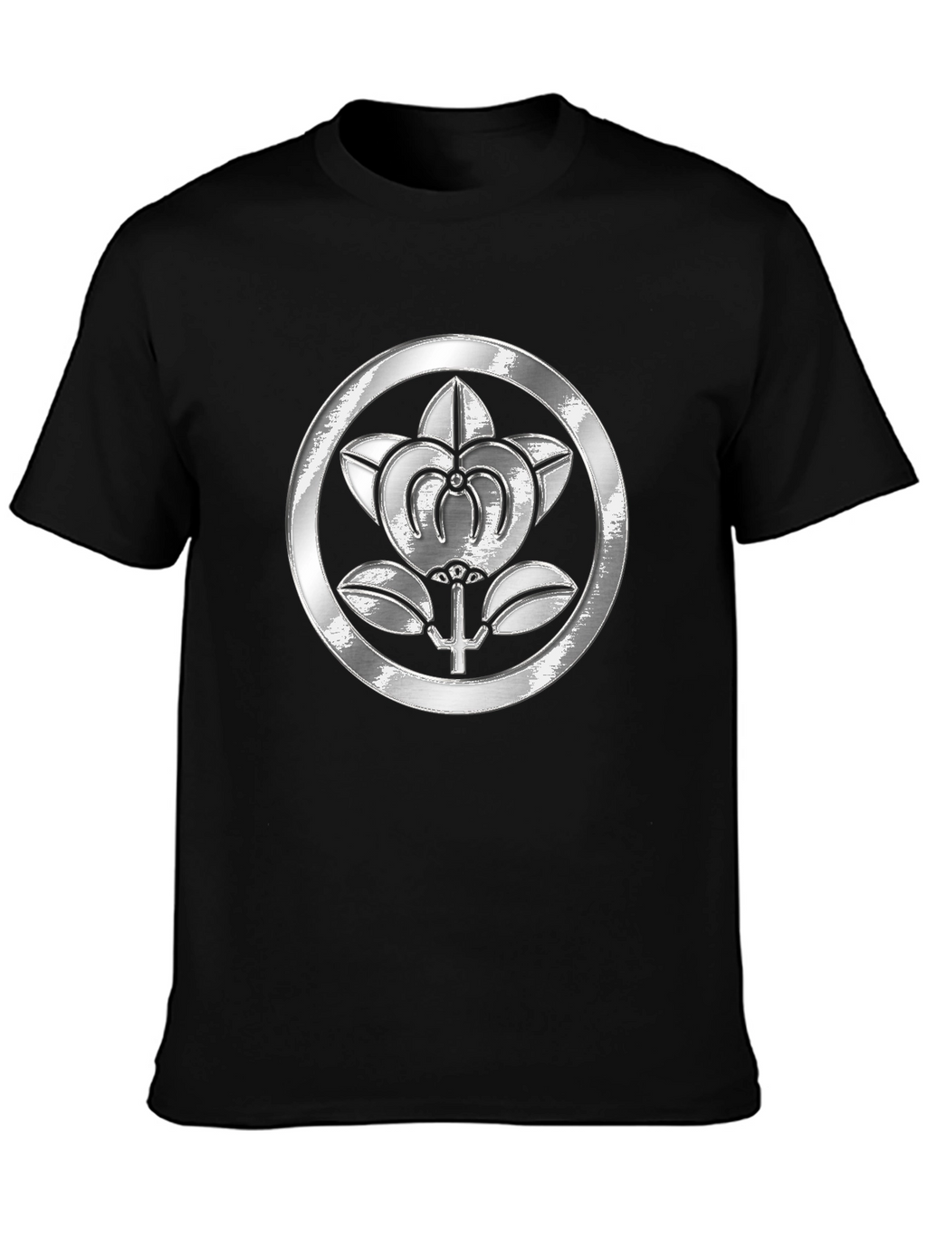 Embossed Floral Crest Black T-Shirt