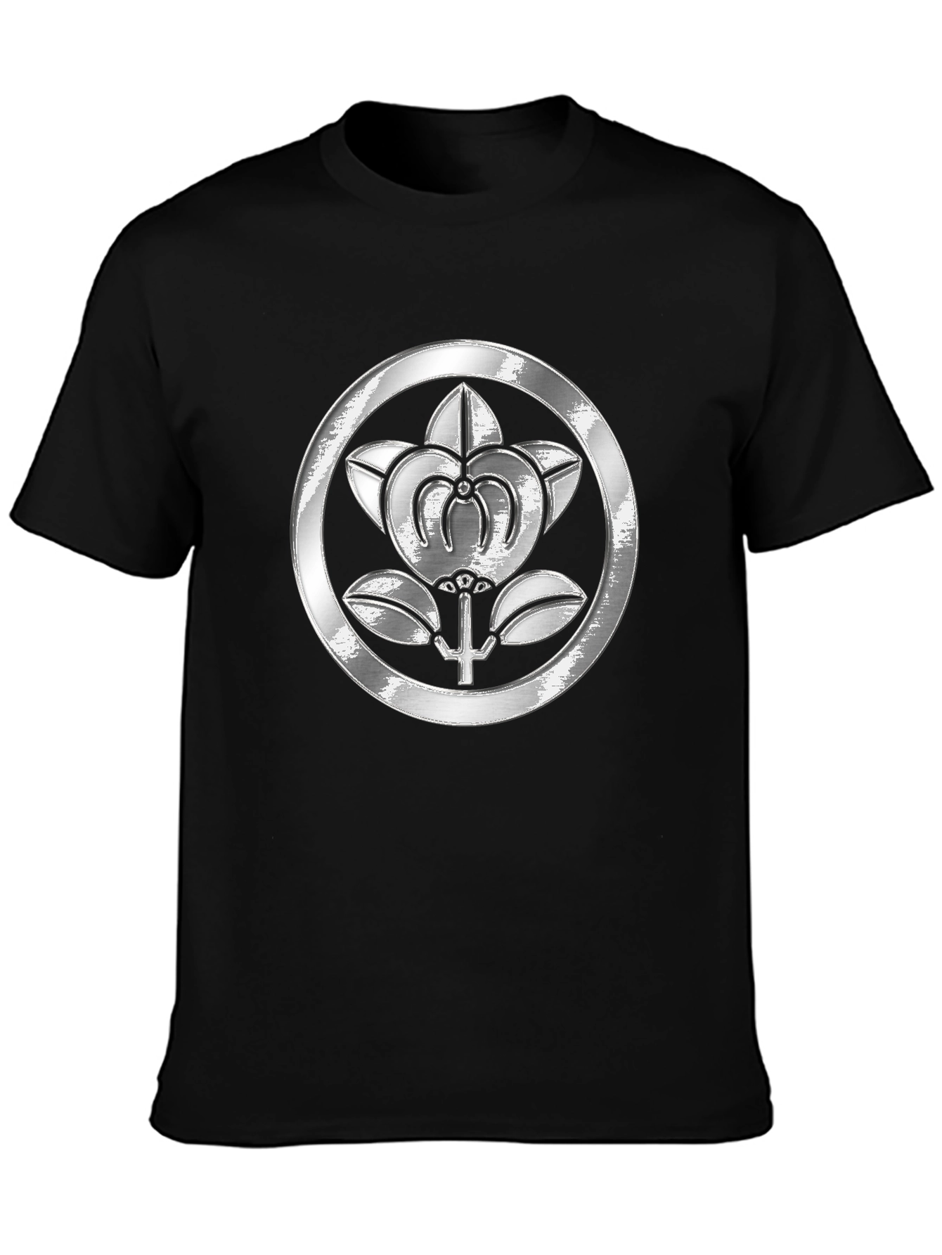 Embossed Floral Crest Black T-Shirt