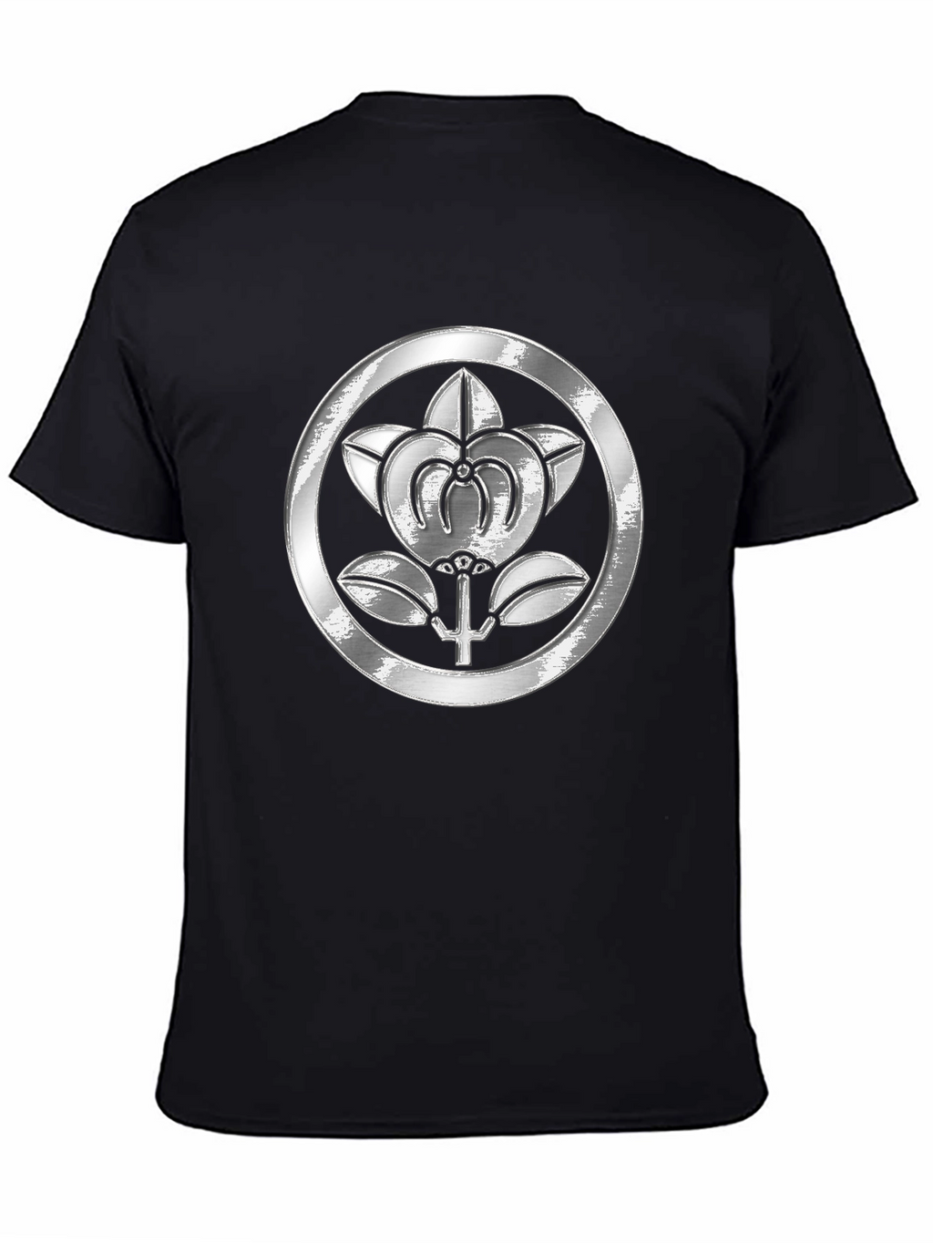 Embossed Floral Crest Black T-Shirt