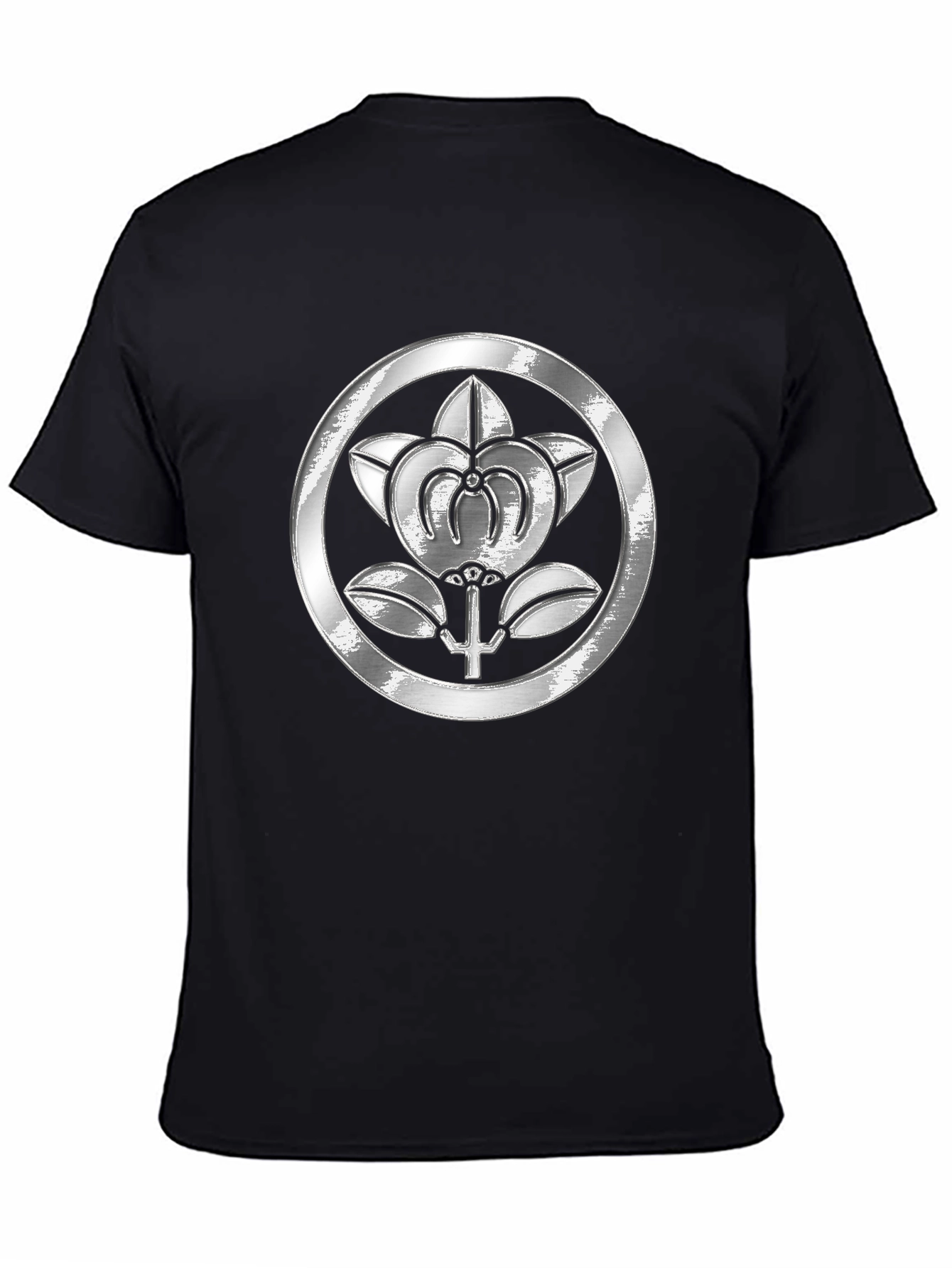 Embossed Floral Crest Black T-Shirt