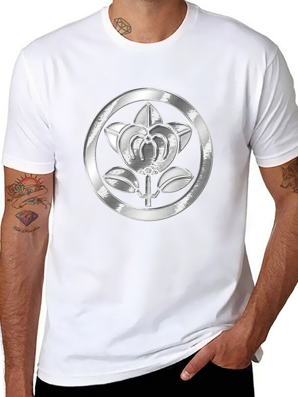 Embossed Floral Crest Black T-Shirt