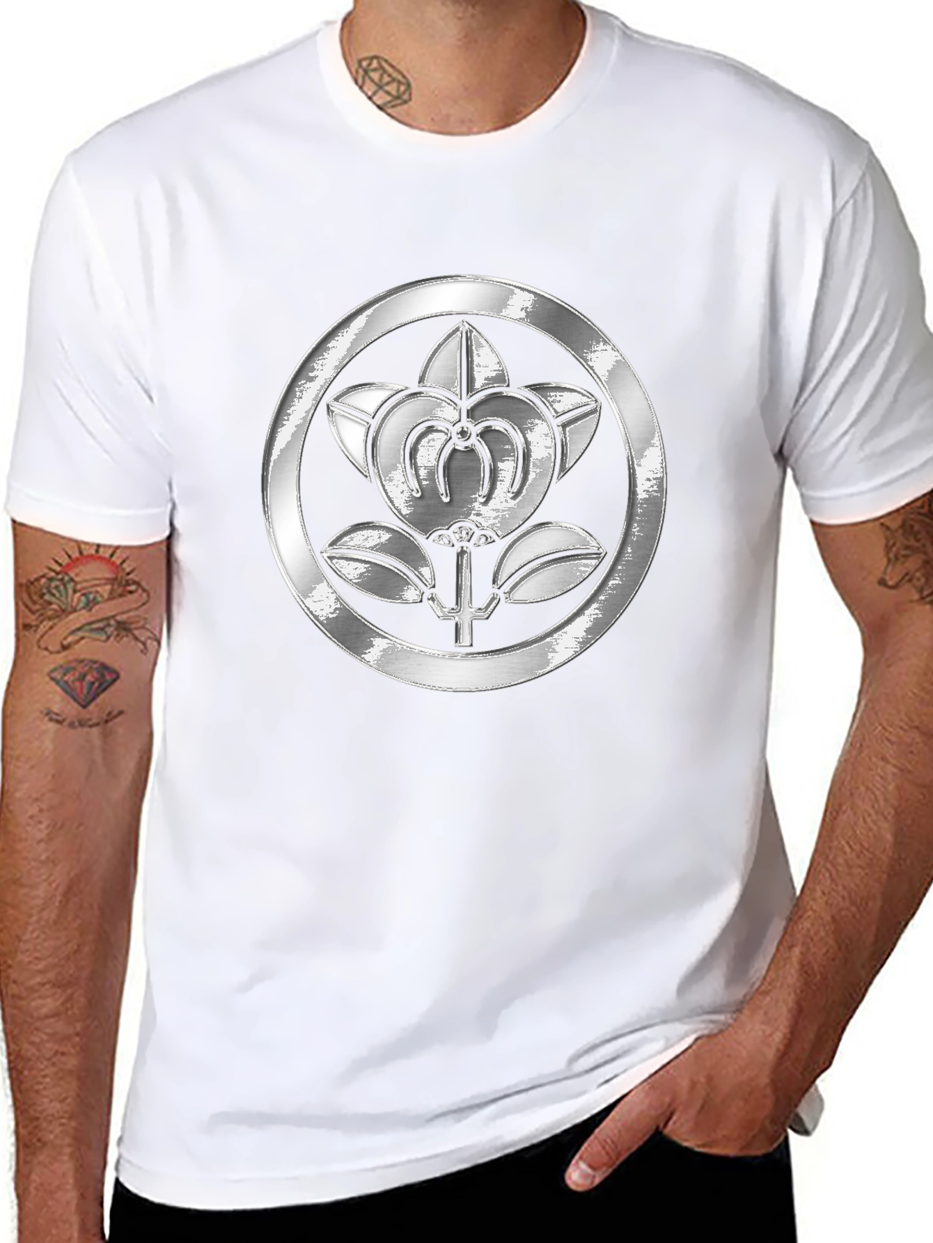 Embossed Floral Crest Black T-Shirt