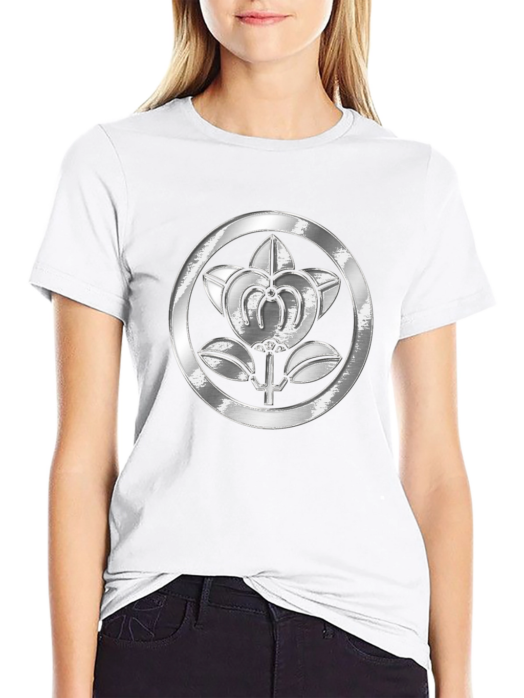 Embossed Floral Crest Black T-Shirt