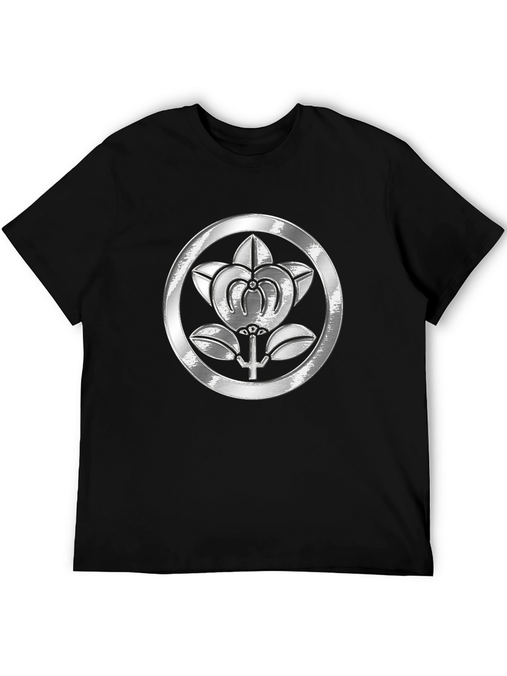 Embossed Floral Crest Black T-Shirt
