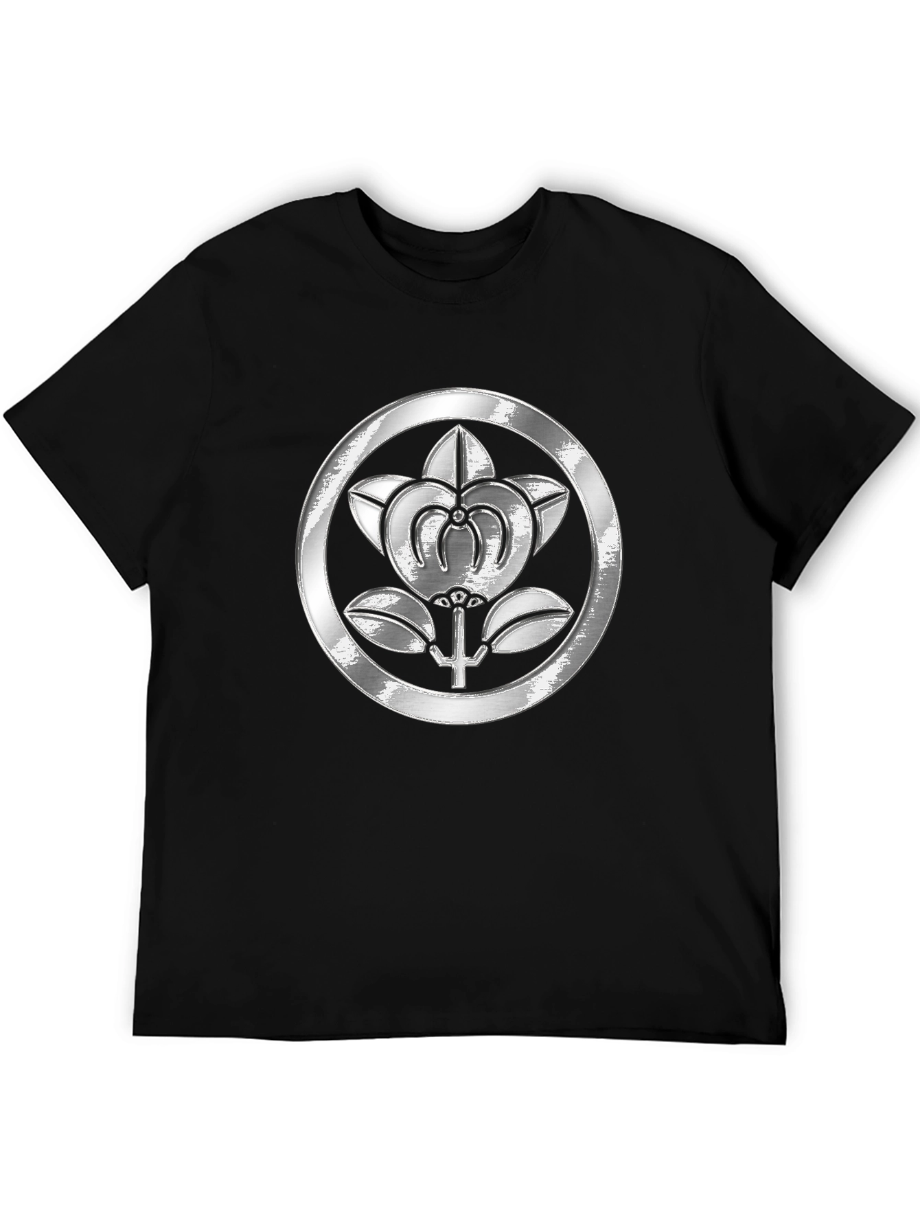 Embossed Floral Crest Black T-Shirt