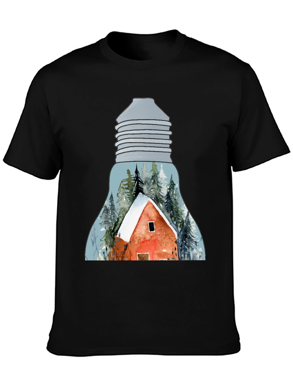 Winter Cabin in Lightbulb T-Shirt