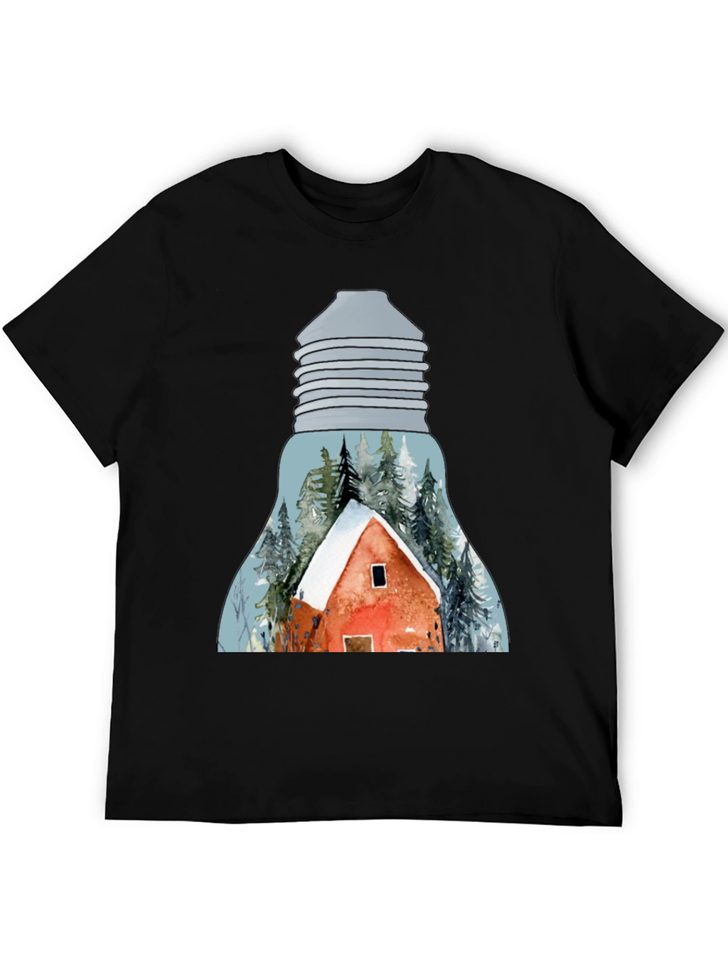 Winter Cabin in Lightbulb T-Shirt