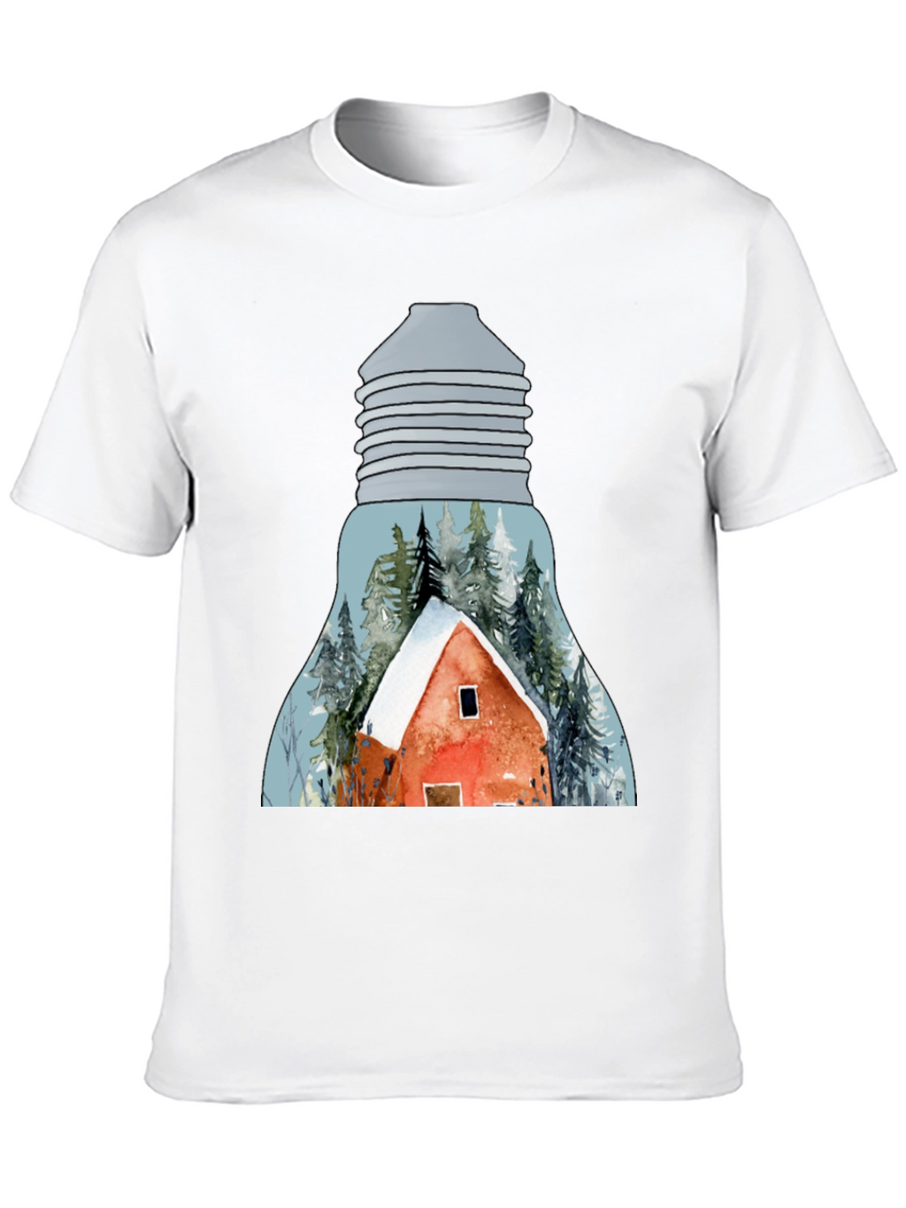 Winter Cabin in Lightbulb T-Shirt