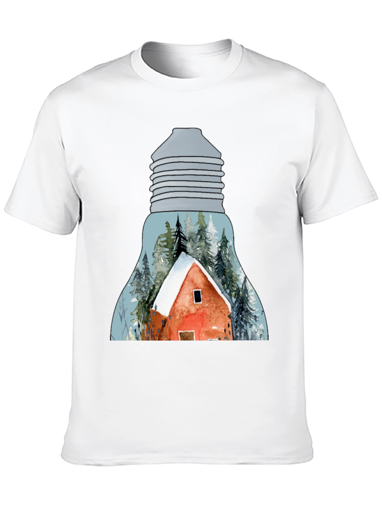 Winter Cabin in Lightbulb T-Shirt