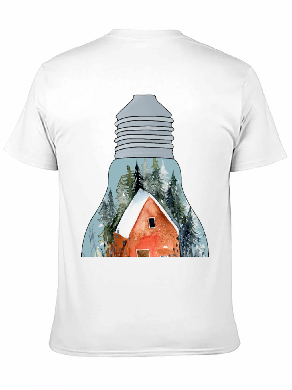 Winter Cabin in Lightbulb T-Shirt