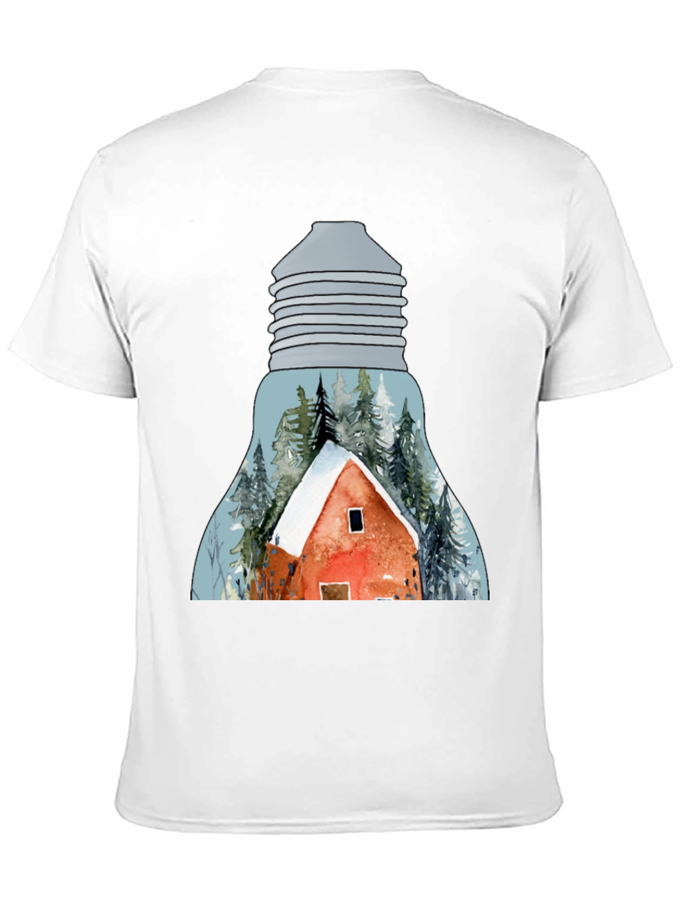 Winter Cabin in Lightbulb T-Shirt