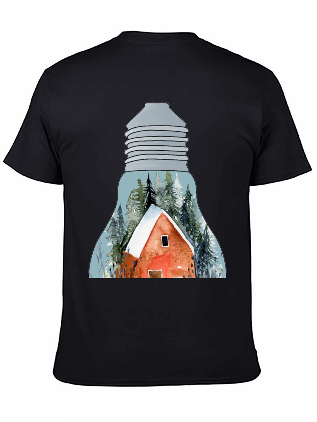 Winter Cabin in Lightbulb T-Shirt