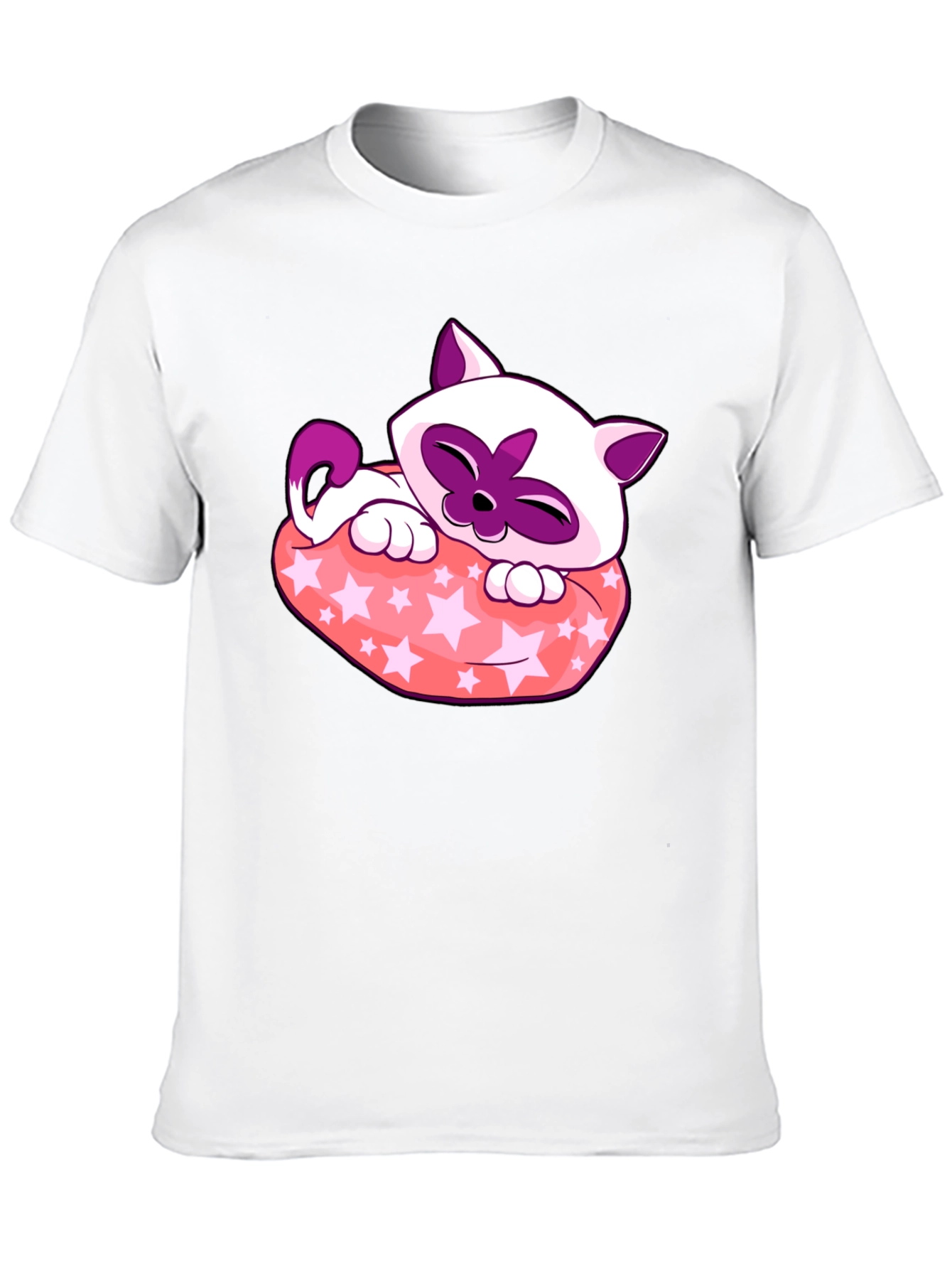 Cute Cartoon Cat Star Pillow Black T-Shirt
