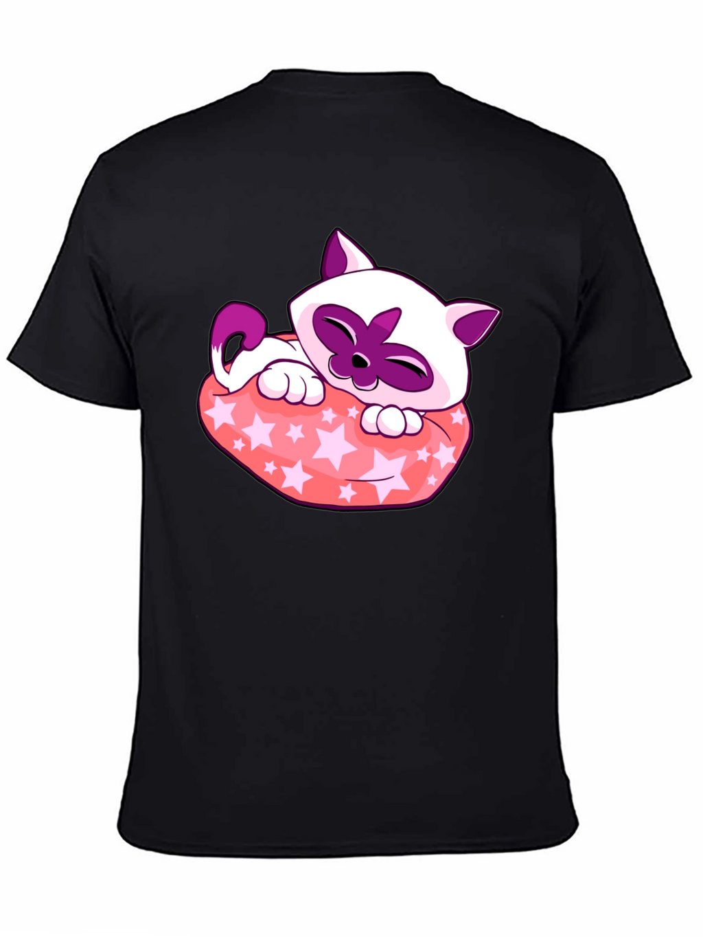 Cute Cartoon Cat Star Pillow Black T-Shirt