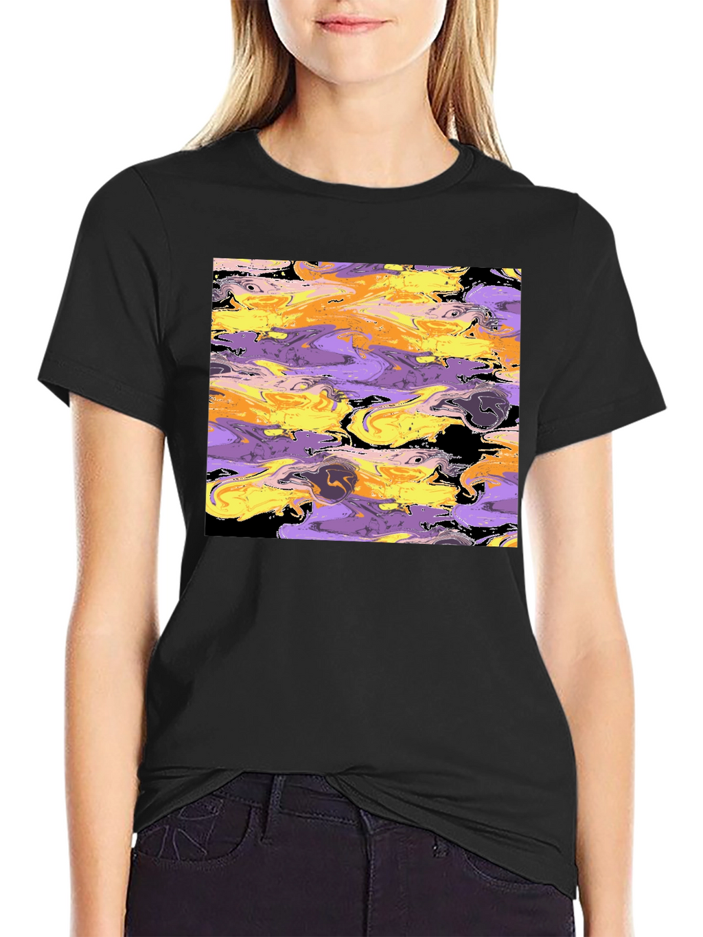 Abstract Swirl Graphic Black Tee