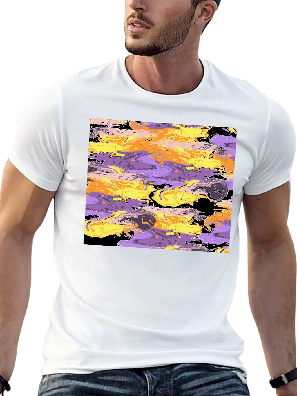 Abstract Swirl Graphic Black Tee