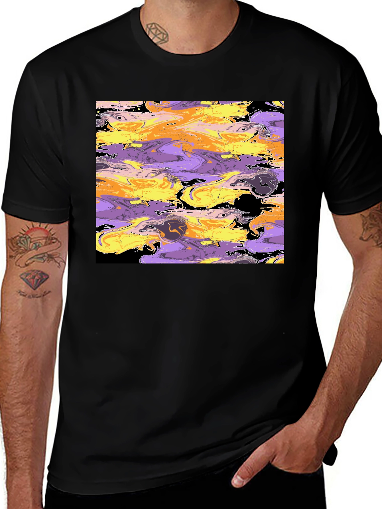 Abstract Swirl Graphic Black Tee