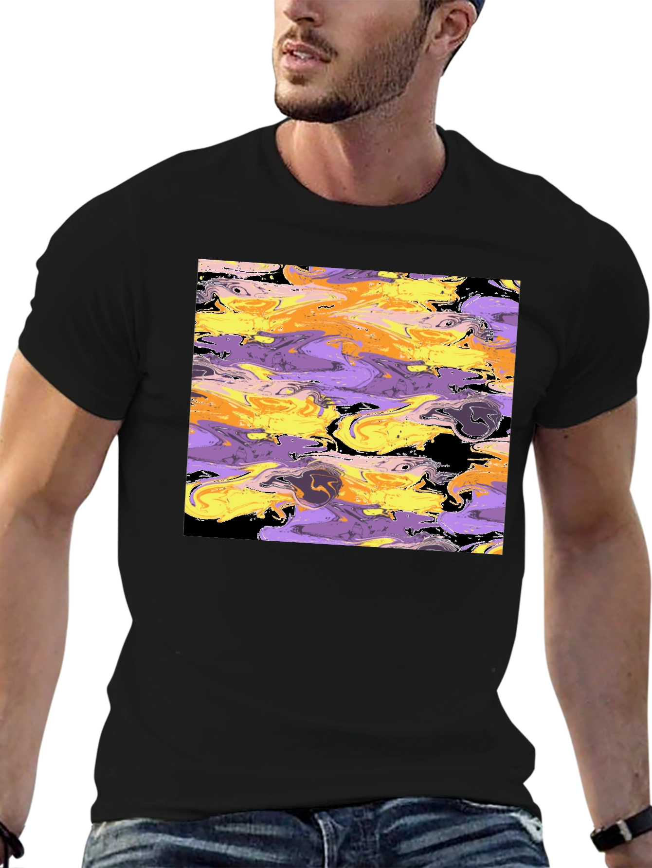 Abstract Swirl Graphic Black Tee