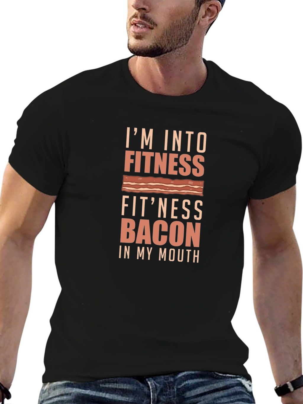 Fitness Bacon Funny T-Shirt - Gym Humor Tee