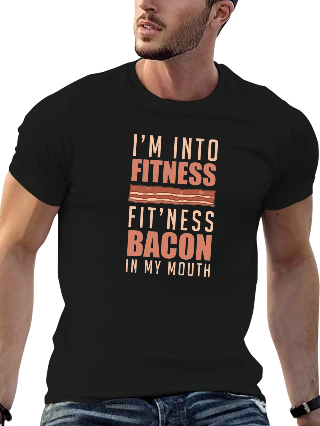 Fitness Bacon Funny T-Shirt - Gym Humor Tee