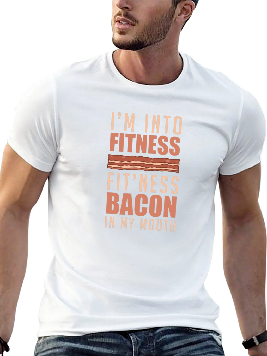 Fitness Bacon Funny T-Shirt - Gym Humor Tee