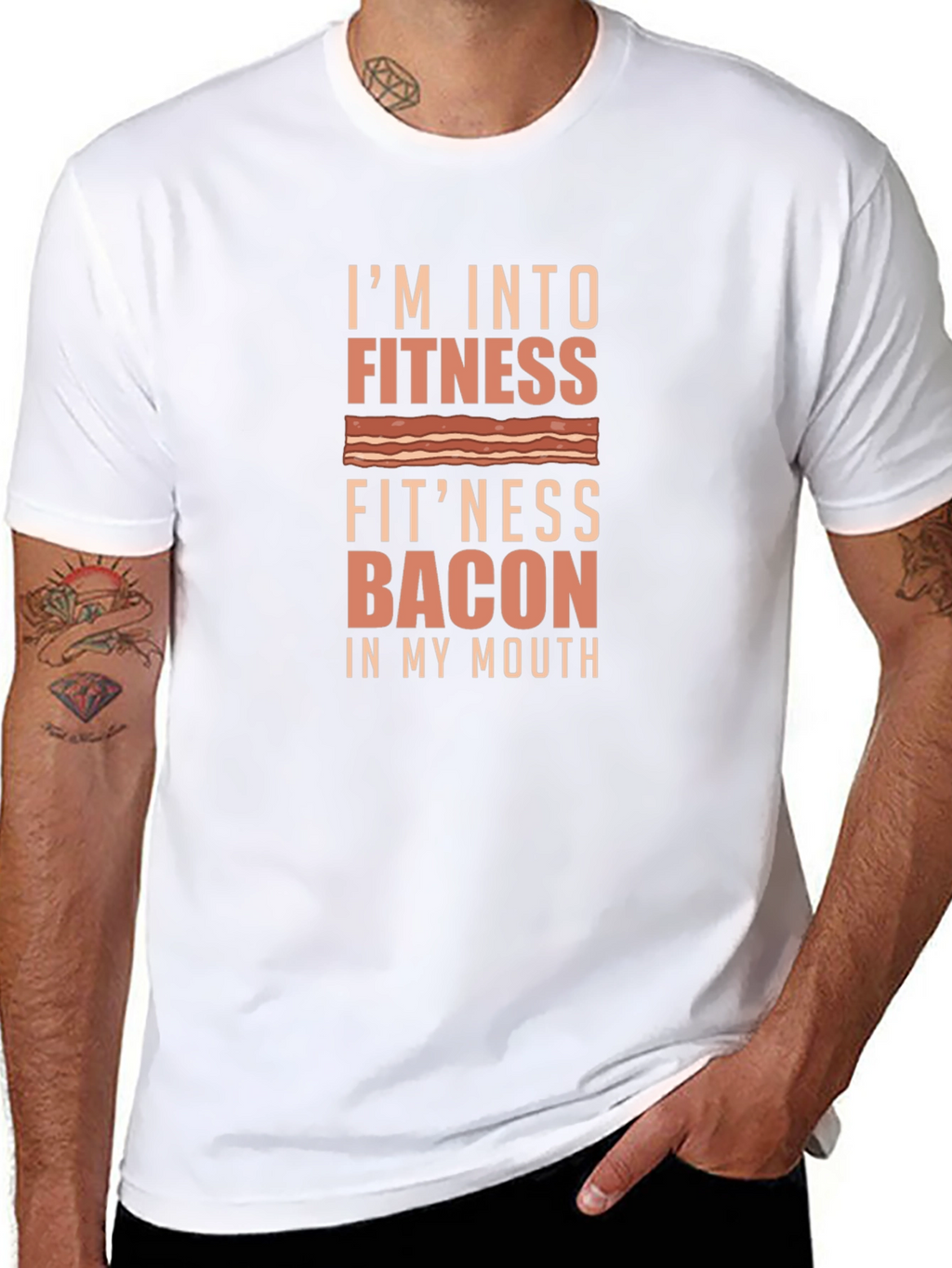 Fitness Bacon Funny T-Shirt - Gym Humor Tee