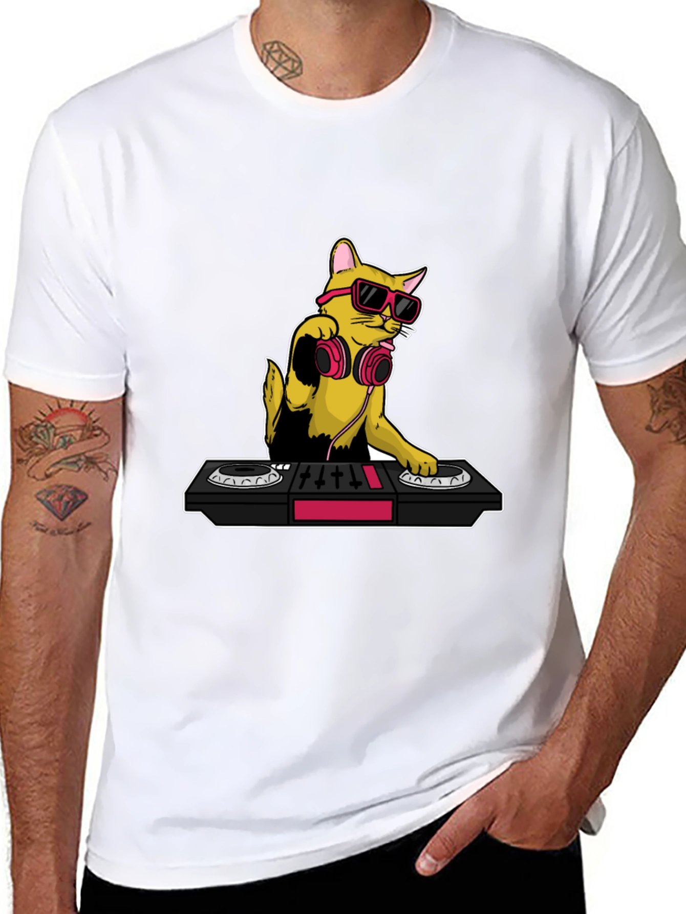 DJ Cat Graphic T-Shirt - Cool Musician Tee