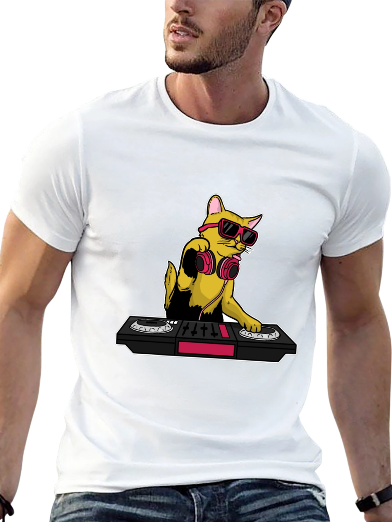 DJ Cat Graphic T-Shirt - Cool Musician Tee