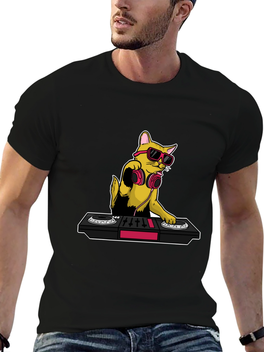 DJ Cat Graphic T-Shirt - Cool Musician Tee