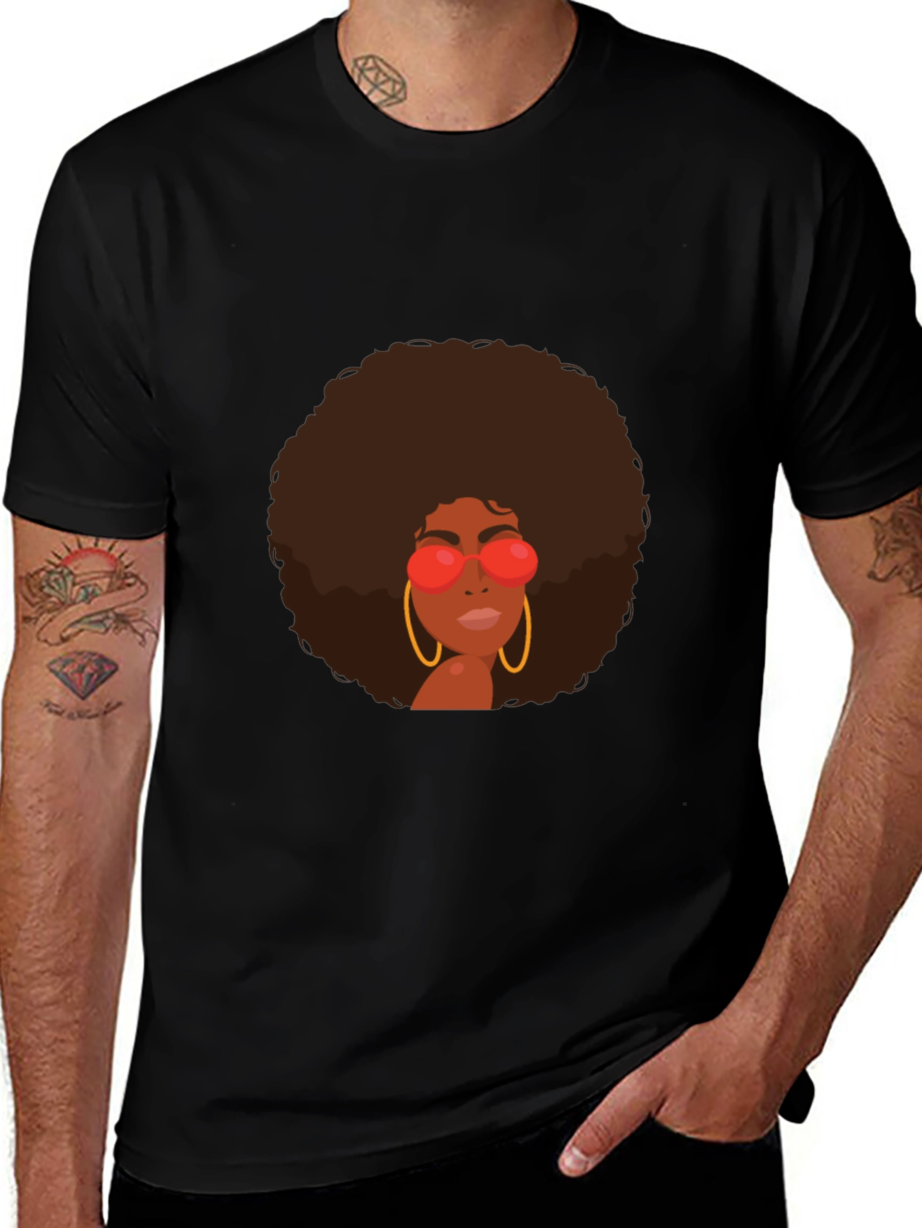 Retro Afro Woman Graphic Tee - Black