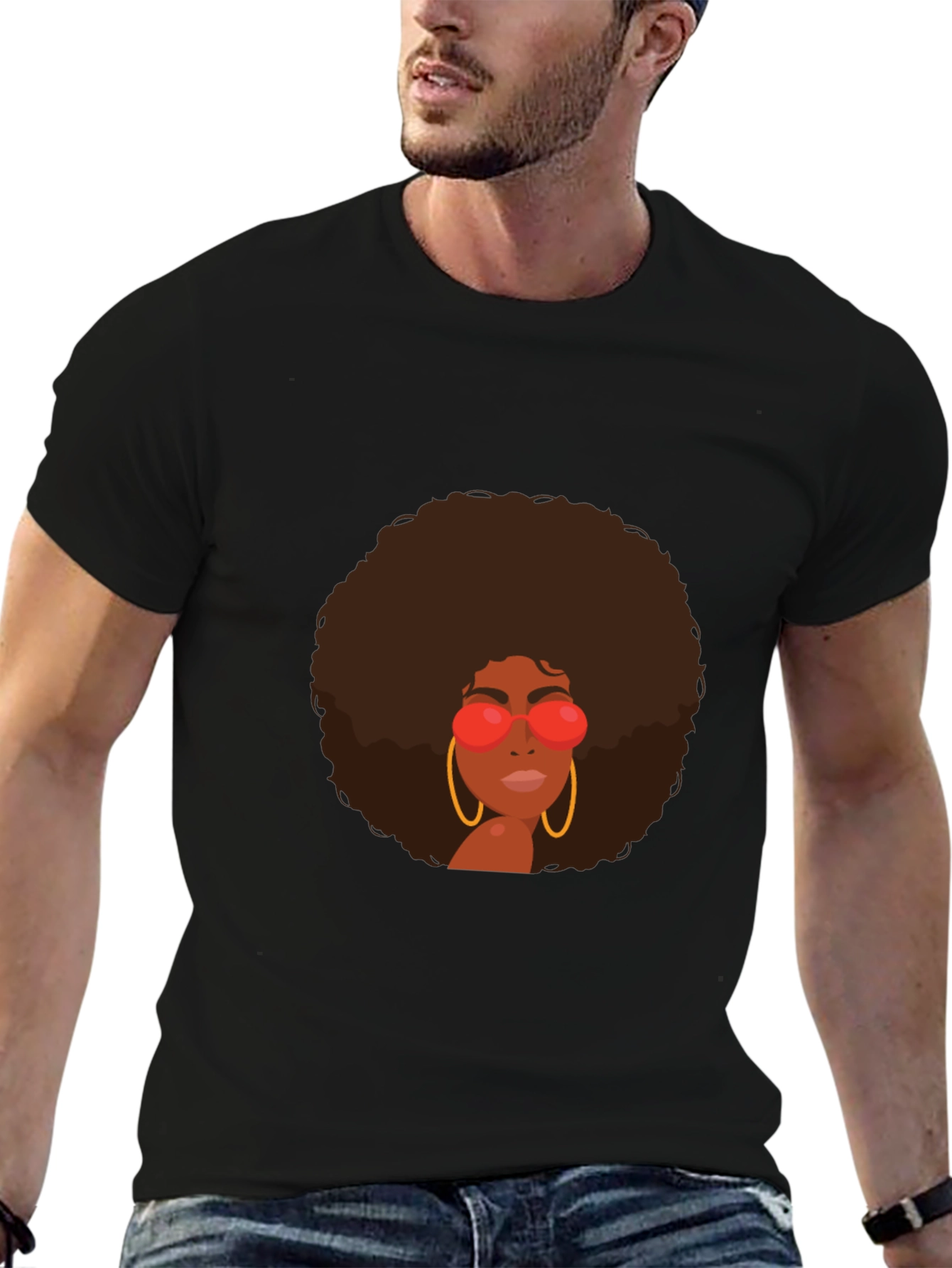 Retro Afro Woman Graphic Tee - Black