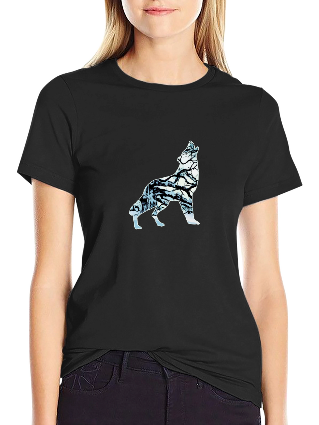 Wolf Silhouette Graphic Tee - Black Cotton Blend